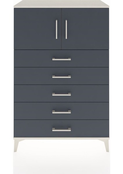 Hyperion Dolap Tek Raflı 5 Çekmeceli 2 Kapaklı 88X44X134 Aytaşı-Antrasit