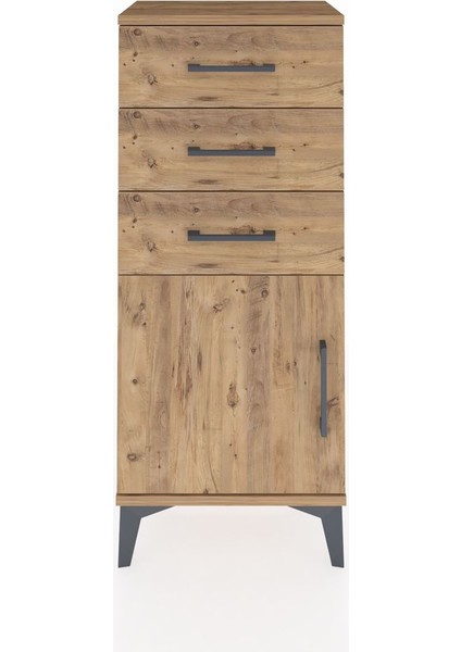 Arges Komodin Tek Raflı 3 Çekmeceli Tek Kapaklı 44X30X106 Çam-Çam