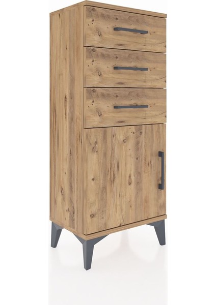 Arges Komodin Tek Raflı 3 Çekmeceli Tek Kapaklı 44X30X106 Çam-Çam fiyatları