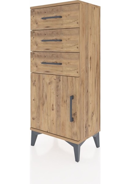 Arges Komodin Tek Raflı 3 Çekmeceli Tek Kapaklı 44X30X106 Çam-Çam modelleri