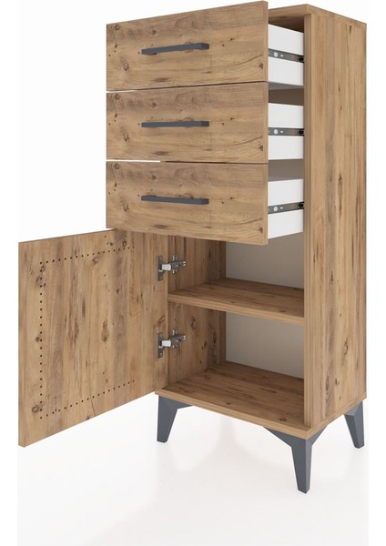 Arges Komodin Tek Raflı 3 Çekmeceli Tek Kapaklı 44X30X106 Çam-Çam fırsatları