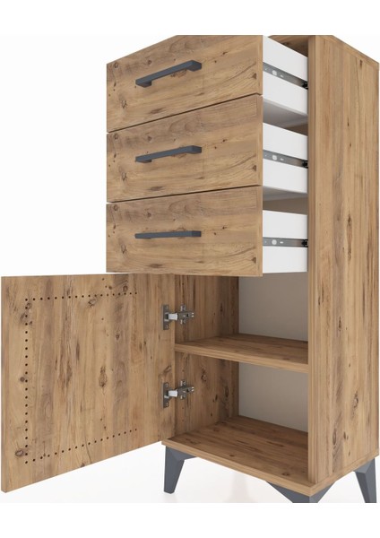 Arges Komodin Tek Raflı 3 Çekmeceli Tek Kapaklı 44X30X106 Çam-Çam indirimleri
