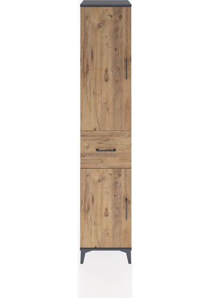 Hyperion Dolap 4 Raflı Tek Çekmeceli 2 Kapaklı 44X44X221 Antrasit-Çam