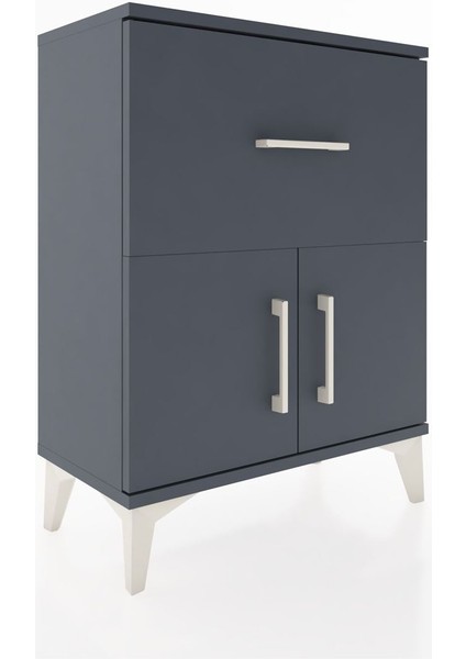 Arges Komodin Tek Raflı Tek Çekmeceli 2 Kapaklı 60X30X80 Antrasit-Antrasit fiyatları