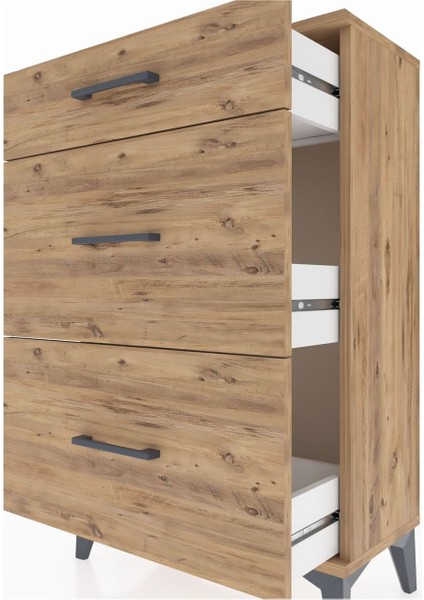 Arges Komodin 3 Çekmeceli 60X30X96 Çam-Çam indirimleri