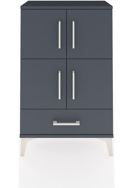 Arges Komodin 4 Raflı Tek Çekmeceli 4 Kapaklı 60X30X96 Antrasit-Antrasit