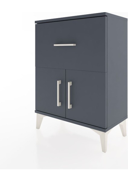 Arges Komodin Tek Raflı Tek Çekmeceli 2 Kapaklı 60X30X80 Antrasit-Antrasit modelleri