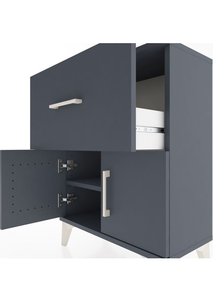 Arges Komodin Tek Raflı Tek Çekmeceli 2 Kapaklı 60X30X80 Antrasit-Antrasit indirimleri