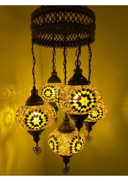 5'li Otantik Cam Mozaik Tavan Sarkıt Işık Takımı, Dekoratif ve Şık Sarı Renkli modelleri