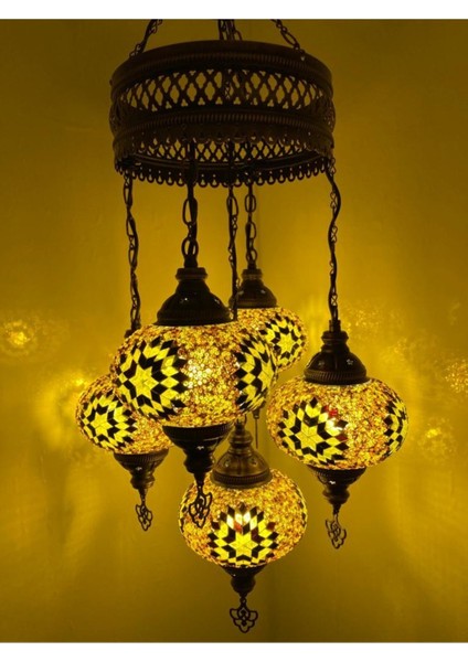 5'li Otantik Cam Mozaik Tavan Sarkıt Işık Takımı, Dekoratif ve Şık Sarı Renkli fırsatları