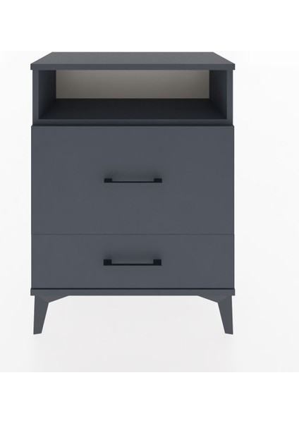 Arges Komodin Tek Raflı 2 Çekmeceli 60X30X80 Antrasit-Antrasit