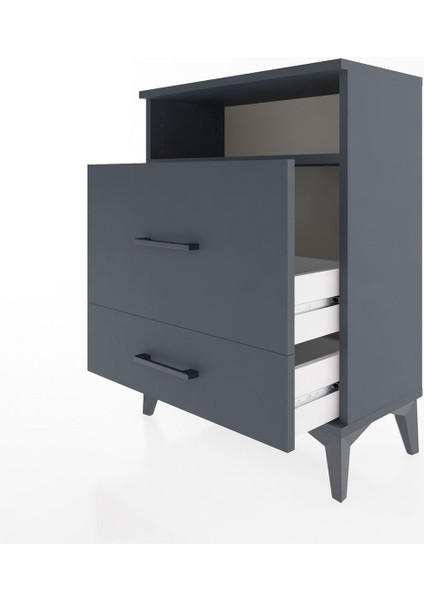 Arges Komodin Tek Raflı 2 Çekmeceli 60X30X80 Antrasit-Antrasit fırsatları