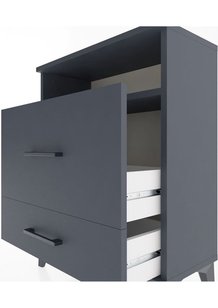 Arges Komodin Tek Raflı 2 Çekmeceli 60X30X80 Antrasit-Antrasit indirimleri