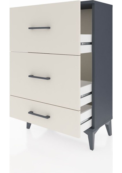 Arges Komodin 3 Çekmeceli 60X30X96 Antrasit-Aytaşı fırsatları