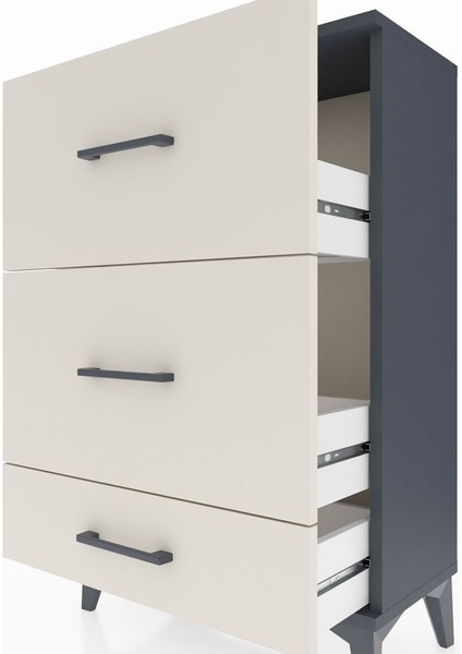 Arges Komodin 3 Çekmeceli 60X30X96 Antrasit-Aytaşı indirimleri