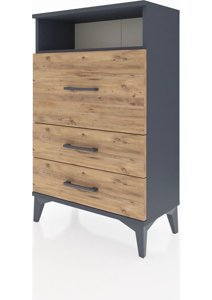 Arges Komodin Tek Raflı 3 Çekmeceli 60X30X96 Antrasit-Çam modelleri