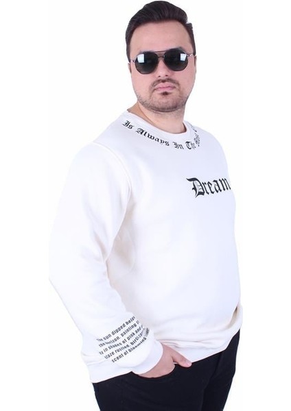 Büyük Beden Bisiklet Yaka 3ip Sweat Dream 25715 Bej