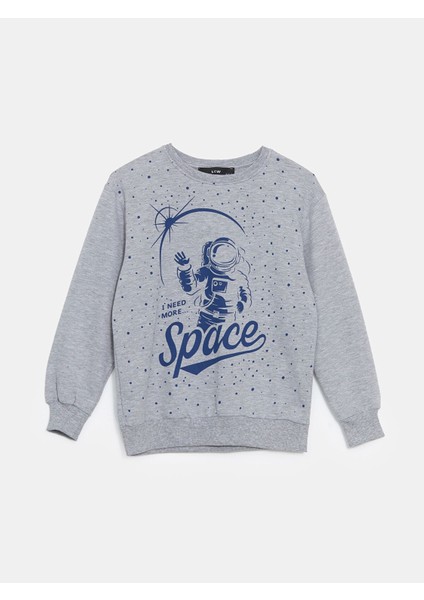 Yeni Sezon Bisiklet Yaka Baskılı Erkek Çocuk Sweatshirt