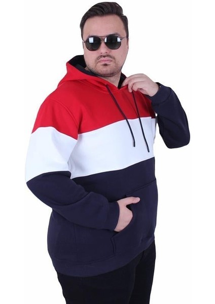 Büyük Beden Kapüşonlu 3ip Sweat Mg 25725 Kırmızı