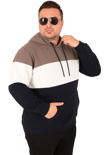 Büyük Beden Kapüşonlu 3ip Sweat Mg 25725 Vizon