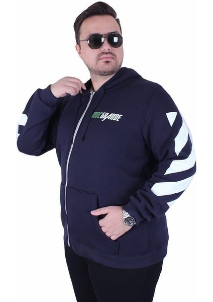Büyük Beden Kapüşonlu Fermuarlı 3ip Sweat Mg 25718 Lacıvert modelleri