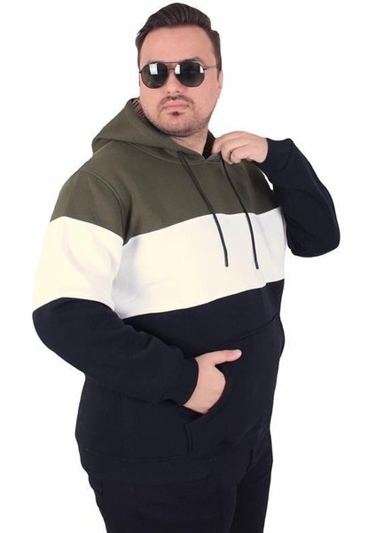 Büyük Beden Kapüşonlu 3ip Sweat Mg 25725 Hakı