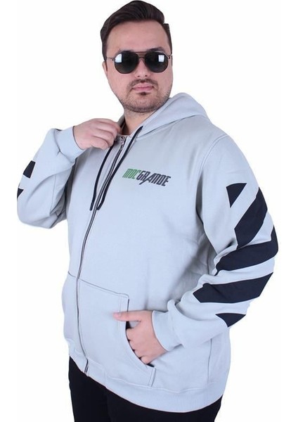 Büyük Beden Kapüşonlu Fermuarlı 3ip Sweat Mg 25718 Grı
