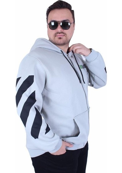 Büyük Beden Kapüşonlu Fermuarlı 3ip Sweat Mg 25718 Grı modelleri