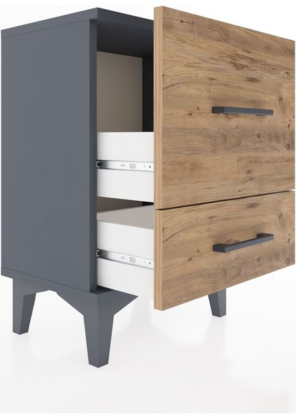 Arges Komodin 2 Çekmeceli 44X30X64 Antrasit-Çam fırsatları