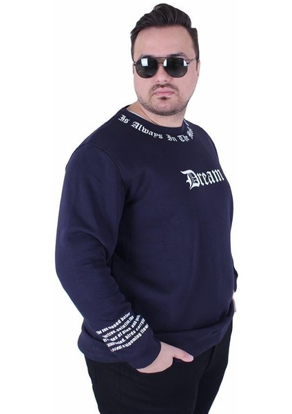 Büyük Beden Bisiklet Yaka 3ip Sweat Dream 25715 Lacıvert