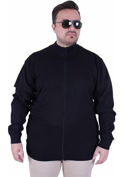 Erkek Büyük Beden Fermuarlı Hırka 23754 Sıyah fiyatları