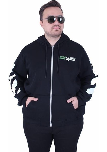 Büyük Beden Kapüşonlu Fermuarlı 3ip Sweat Mg 25718 Sıyah fiyatları