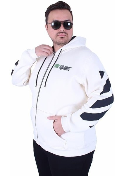 Büyük Beden Kapüşonlu Fermuarlı 3ip Sweat Mg 25718 Bej modelleri
