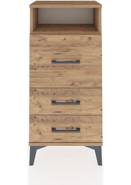 Arges Komodin Tek Raflı 3 Çekmeceli 44X30X96 Çam-Çam