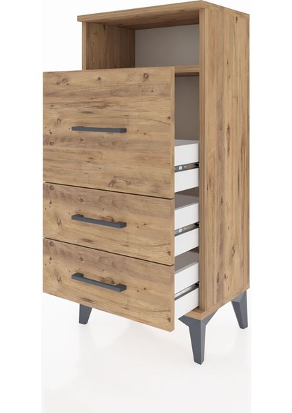 Arges Komodin Tek Raflı 3 Çekmeceli 44X30X96 Çam-Çam fırsatları