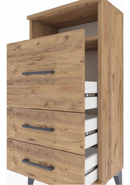 Arges Komodin Tek Raflı 3 Çekmeceli 44X30X96 Çam-Çam indirimleri