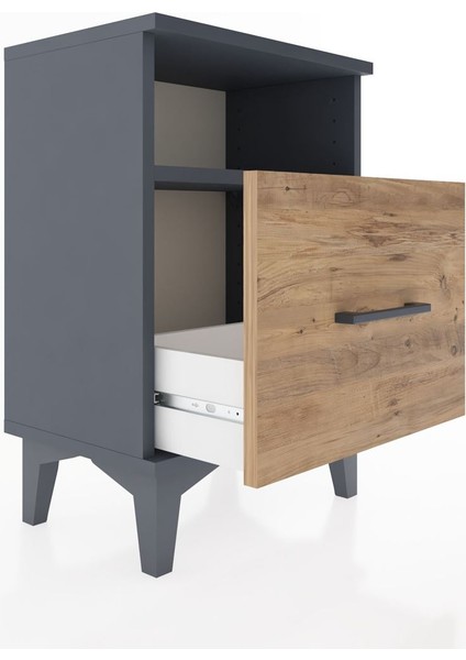 Arges Komodin Tek Raflı 2 Çekmeceli 44X30X64 Antrasit-Çam fırsatları