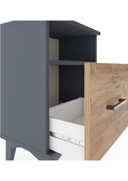 Arges Komodin Tek Raflı 2 Çekmeceli 44X30X64 Antrasit-Çam indirimleri