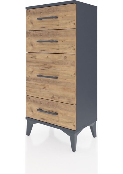 Arges Komodin 4 Çekmeceli 44X30X96 Antrasit-Çam modelleri