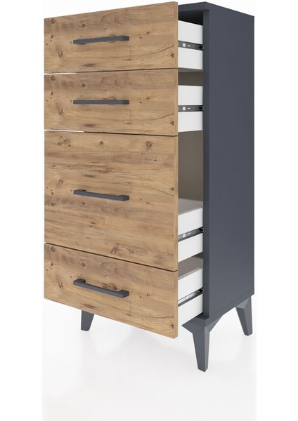 Arges Komodin 4 Çekmeceli 44X30X96 Antrasit-Çam fırsatları