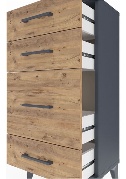 Arges Komodin 4 Çekmeceli 44X30X96 Antrasit-Çam indirimleri