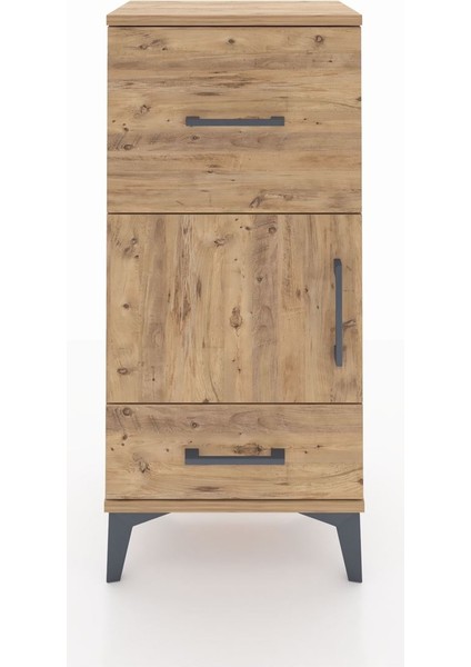 Arges Komodin Tek Raflı 2 Çekmeceli Tek Kapaklı 44X30X96 Çam-Çam
