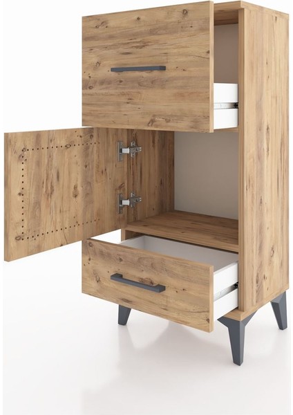 Arges Komodin Tek Raflı 2 Çekmeceli Tek Kapaklı 44X30X96 Çam-Çam fırsatları