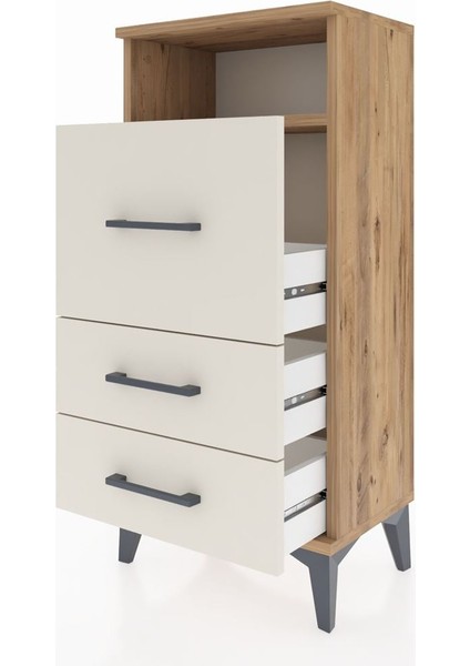 Arges Komodin Tek Raflı 3 Çekmeceli 44X30X96 Çam-Aytaşı fırsatları