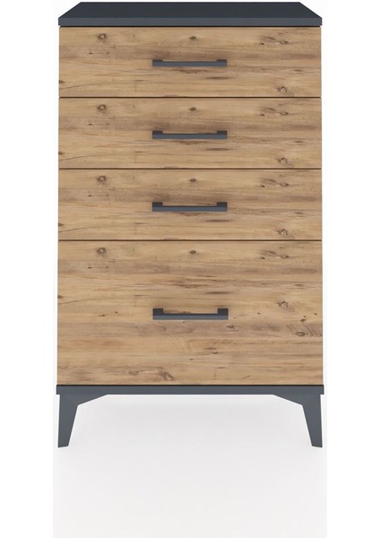 Arges Komodin 4 Çekmeceli 60X30X96 Antrasit-Çam