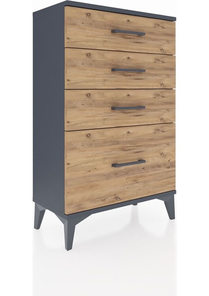 Arges Komodin 4 Çekmeceli 60X30X96 Antrasit-Çam fiyatları