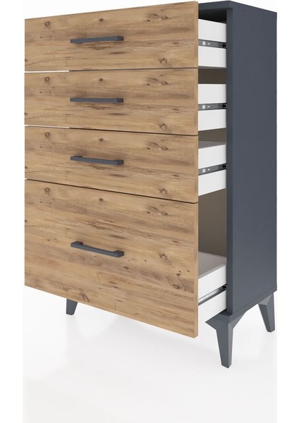 Arges Komodin 4 Çekmeceli 60X30X96 Antrasit-Çam fırsatları