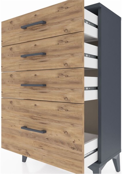 Arges Komodin 4 Çekmeceli 60X30X96 Antrasit-Çam indirimleri