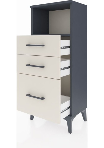 Arges Komodin Tek Raflı 3 Çekmeceli 44X30X106 Antrasit-Aytaşı fırsatları