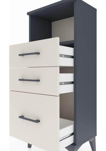 Arges Komodin Tek Raflı 3 Çekmeceli 44X30X106 Antrasit-Aytaşı indirimleri